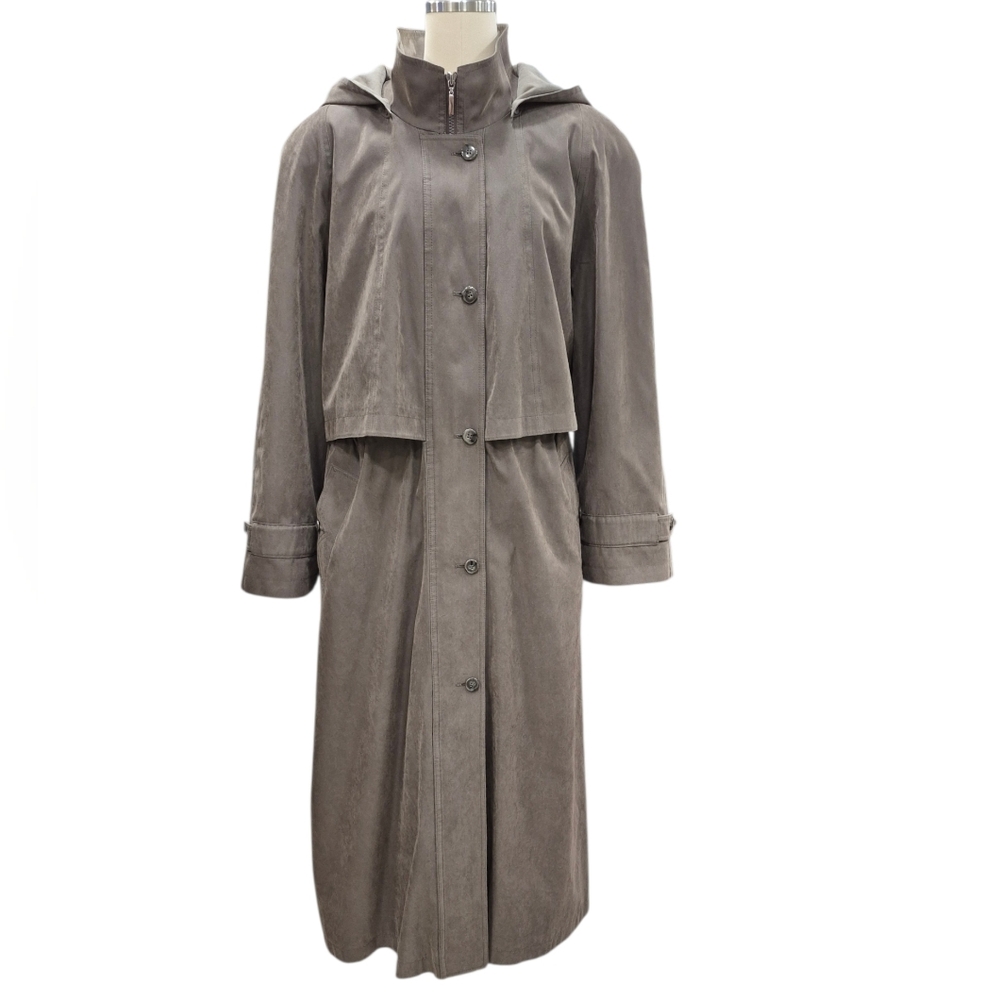 Women's Long Hooded Trench Coat in Light Taupe